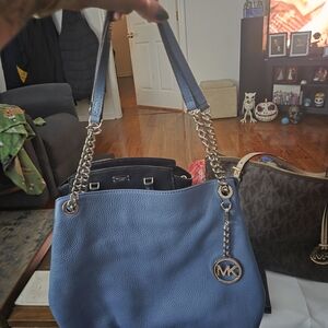 Michael Kors Sky Blue Shoulder Bag with Silver Accents